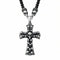 Collier pendentif croix avec motif tête de mort multiples pour homme, avec perles de verre, en acier inoxydable