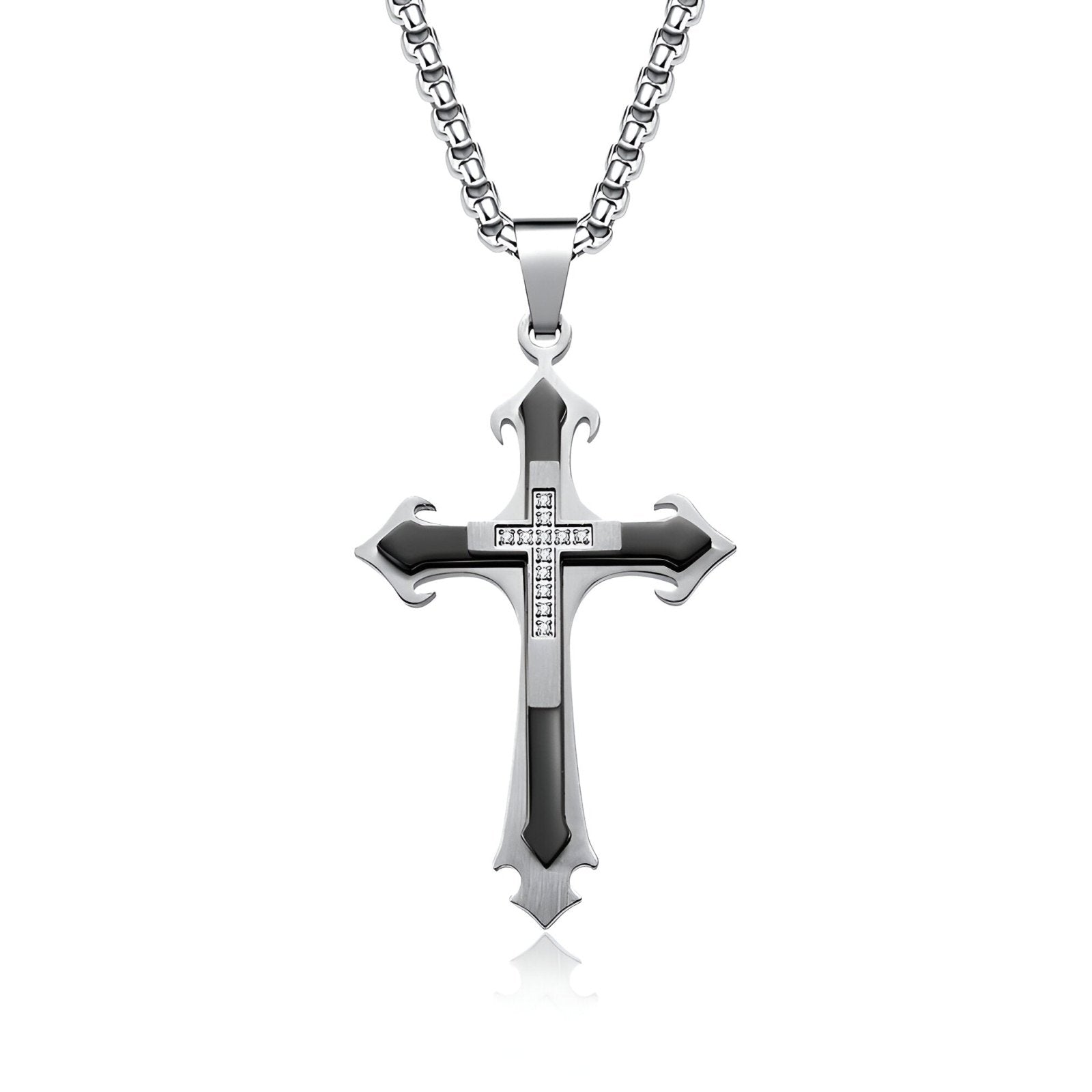 Collier pendentif croix baroque pour homme, acier inoxydable et zircon, design sculpté, Orion