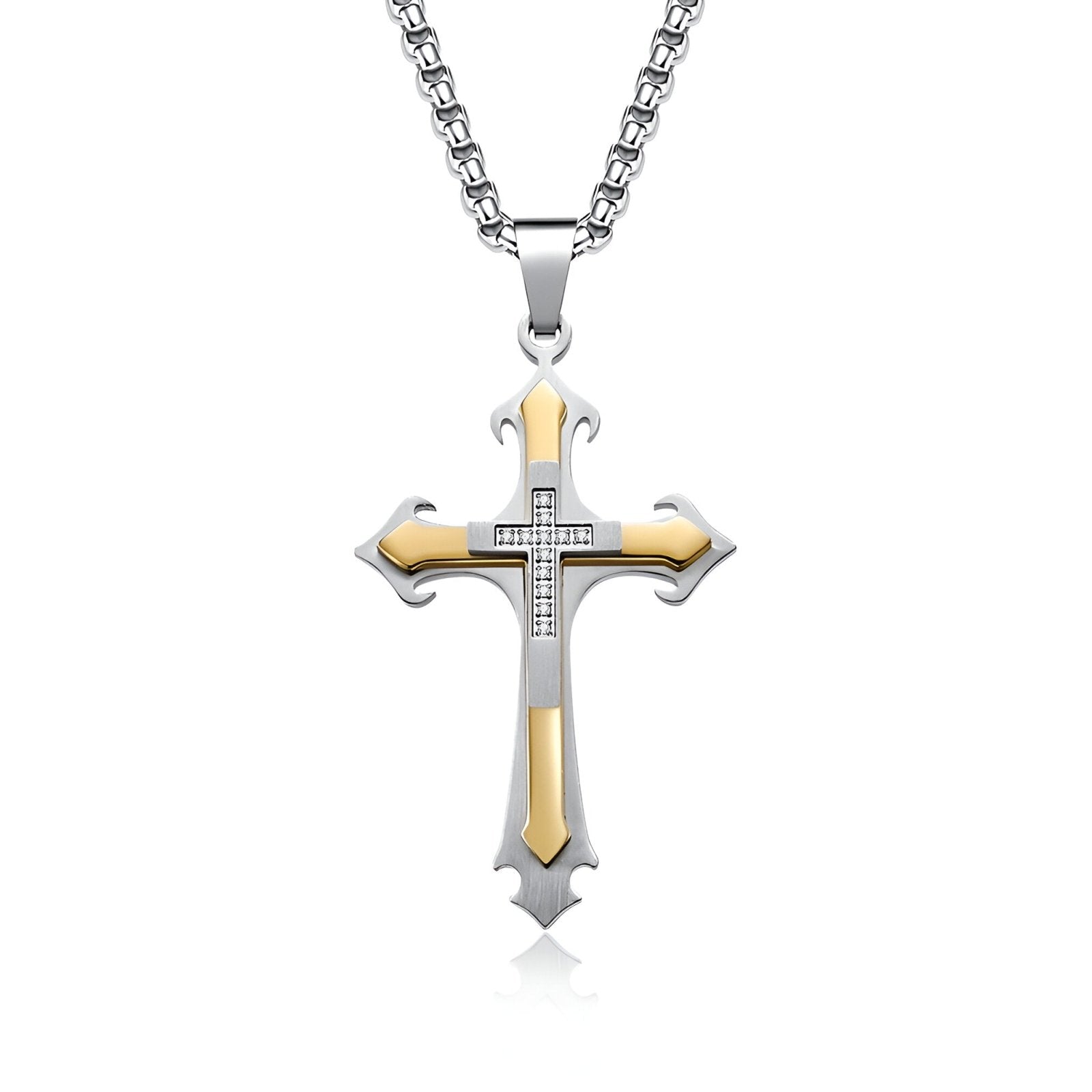 Collier pendentif croix baroque pour homme, acier inoxydable et zircon, design sculpté, Orion