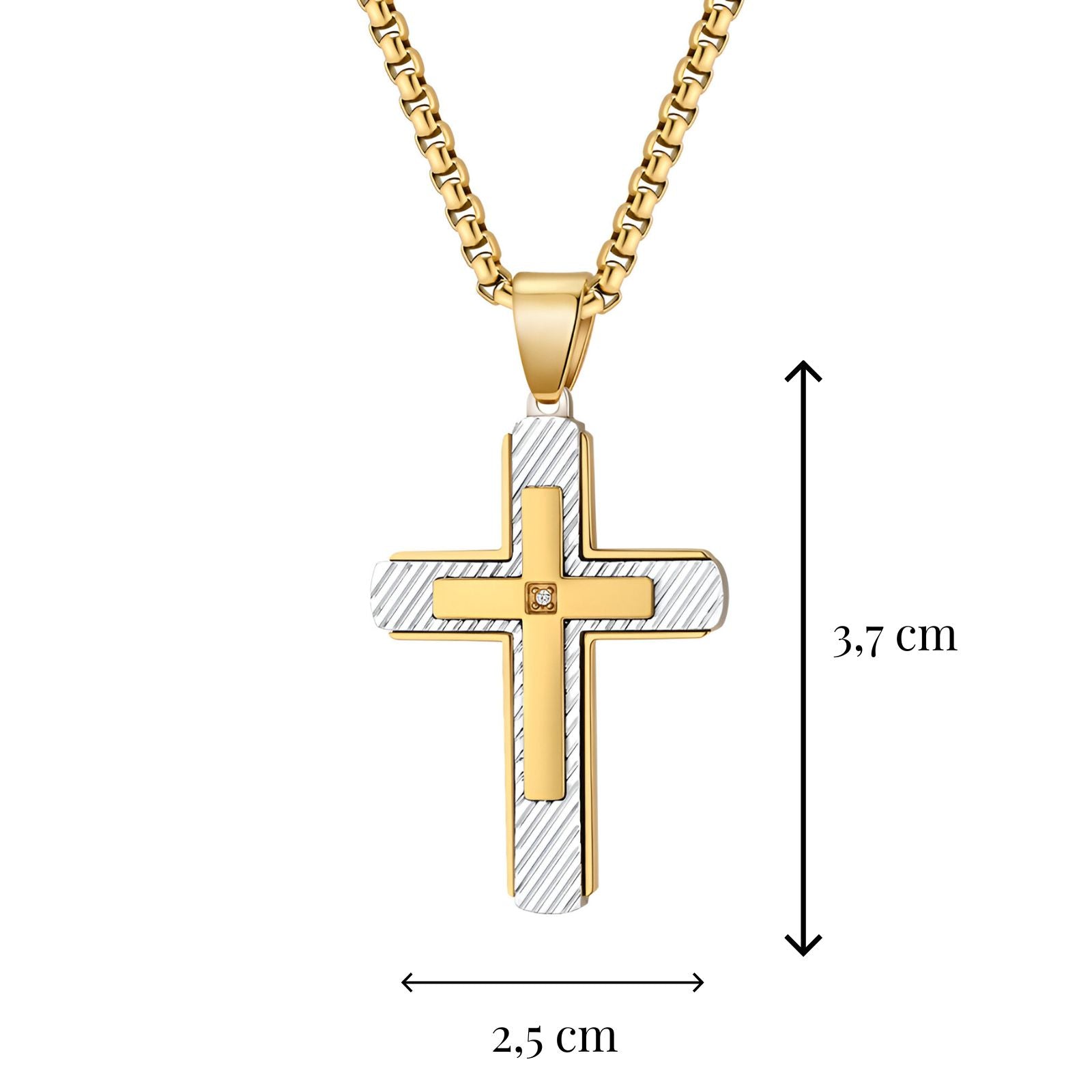 Collier pendentif croix brossée, zircon central, pour homme, style moderne en acier, modèle Tali