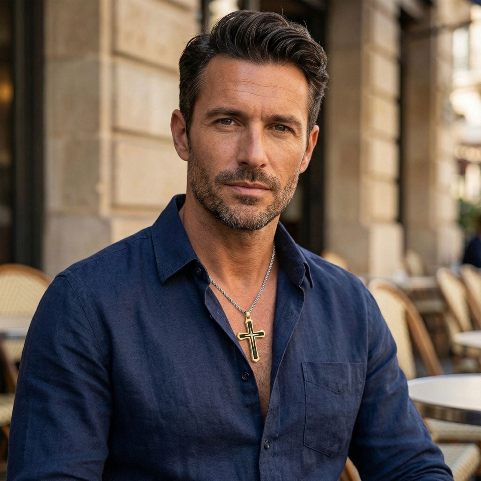 Collier pendentif croix, en acier 316L, pour homme