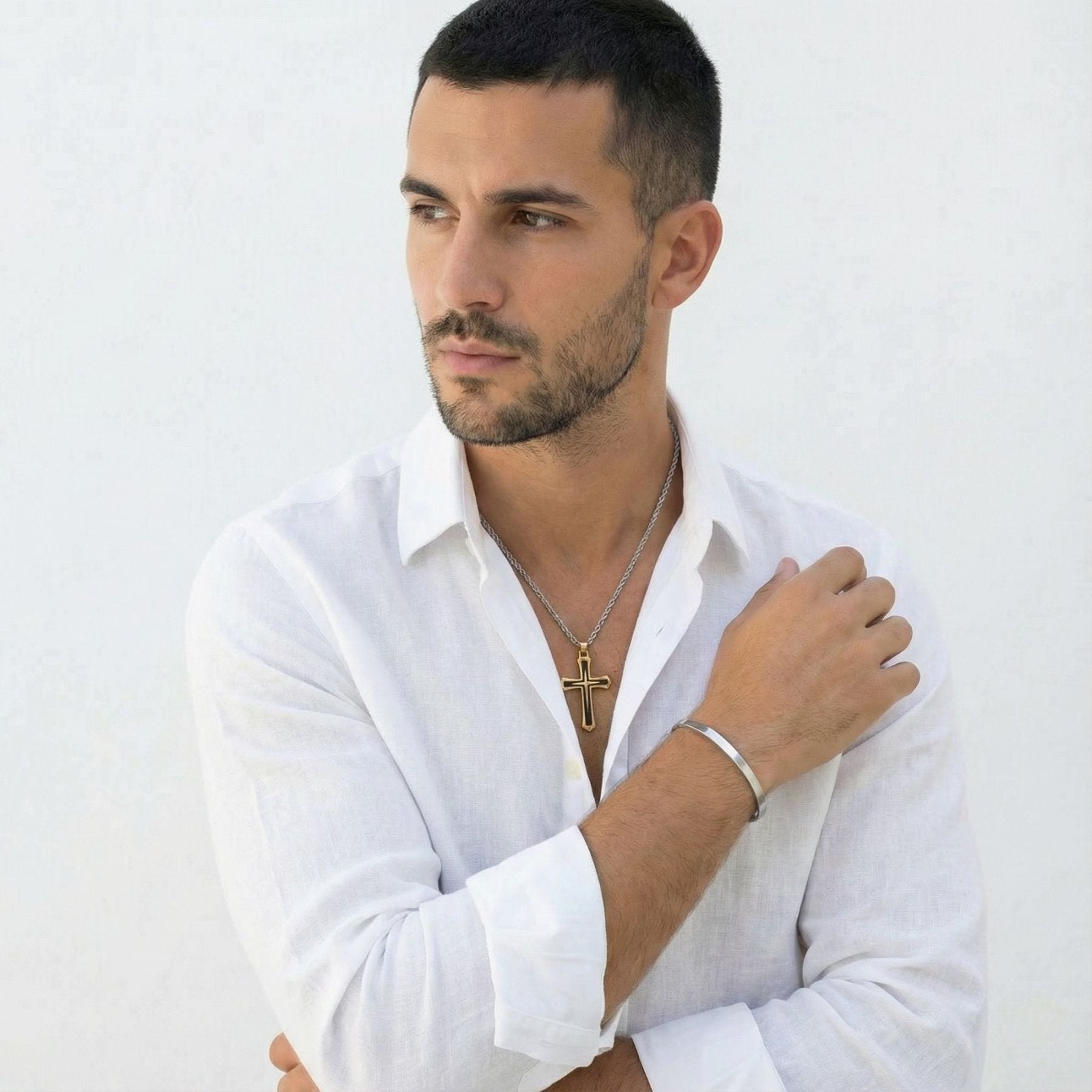 Collier pendentif croix, en acier 316L, pour homme