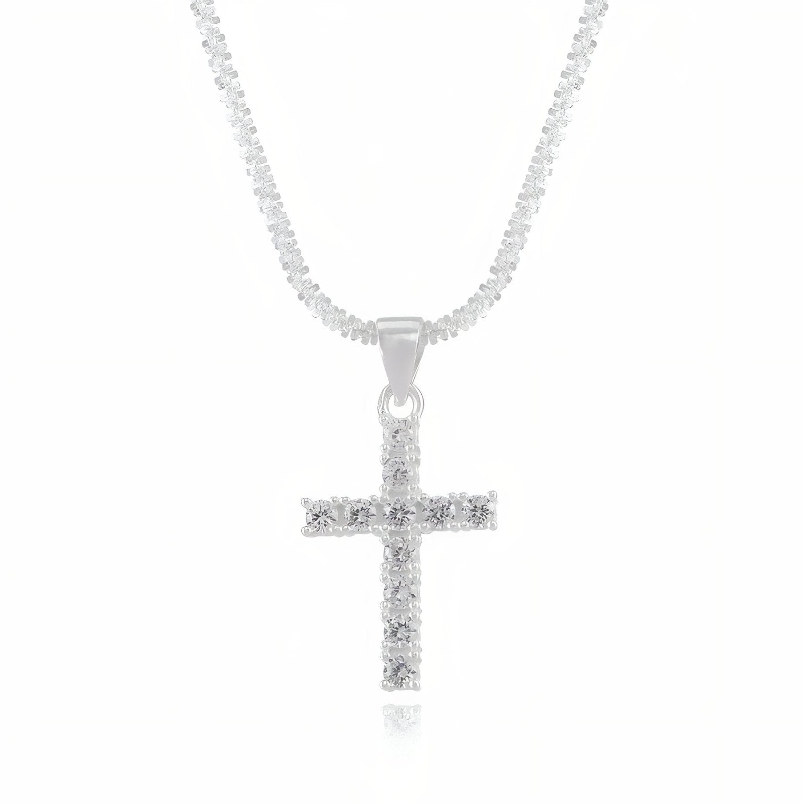 Collier pendentif croix en argent 925, zircons brillants, chaine ajustable, modèle Vermeer