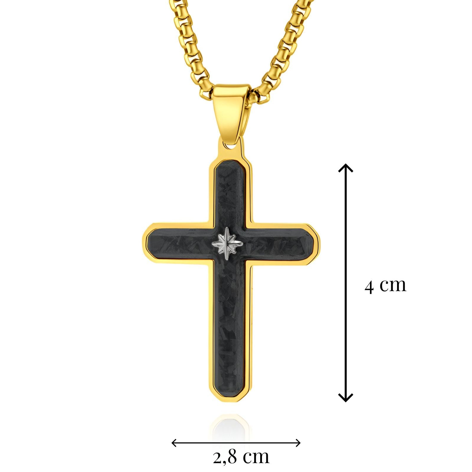Collier pendentif croix en fibre de carbone et acier, style streetwear moderne, modèle Dante