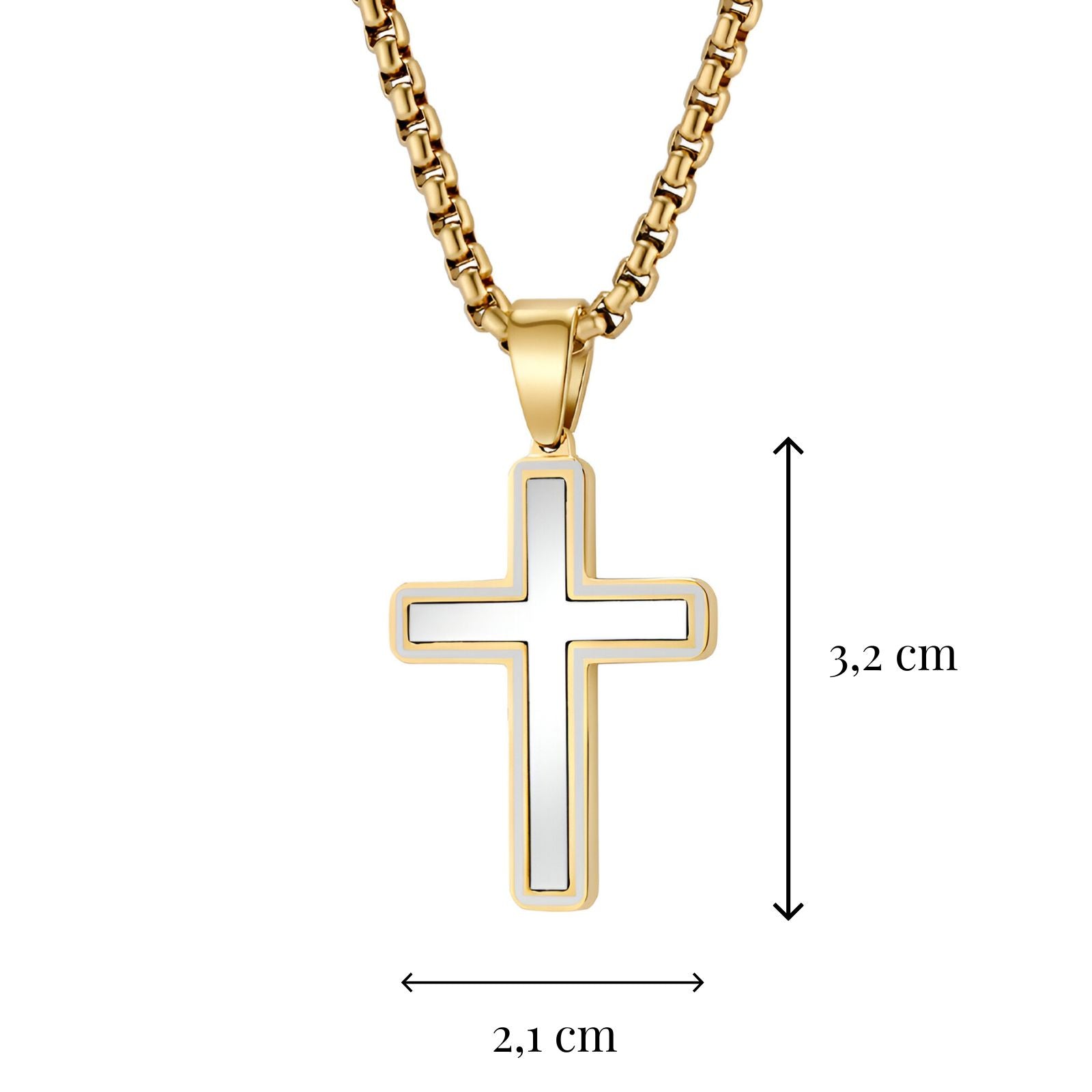 Collier pendentif croix homme, design épuré, acier inoxydable poli et chaîne vénitienne, modèle Shilo