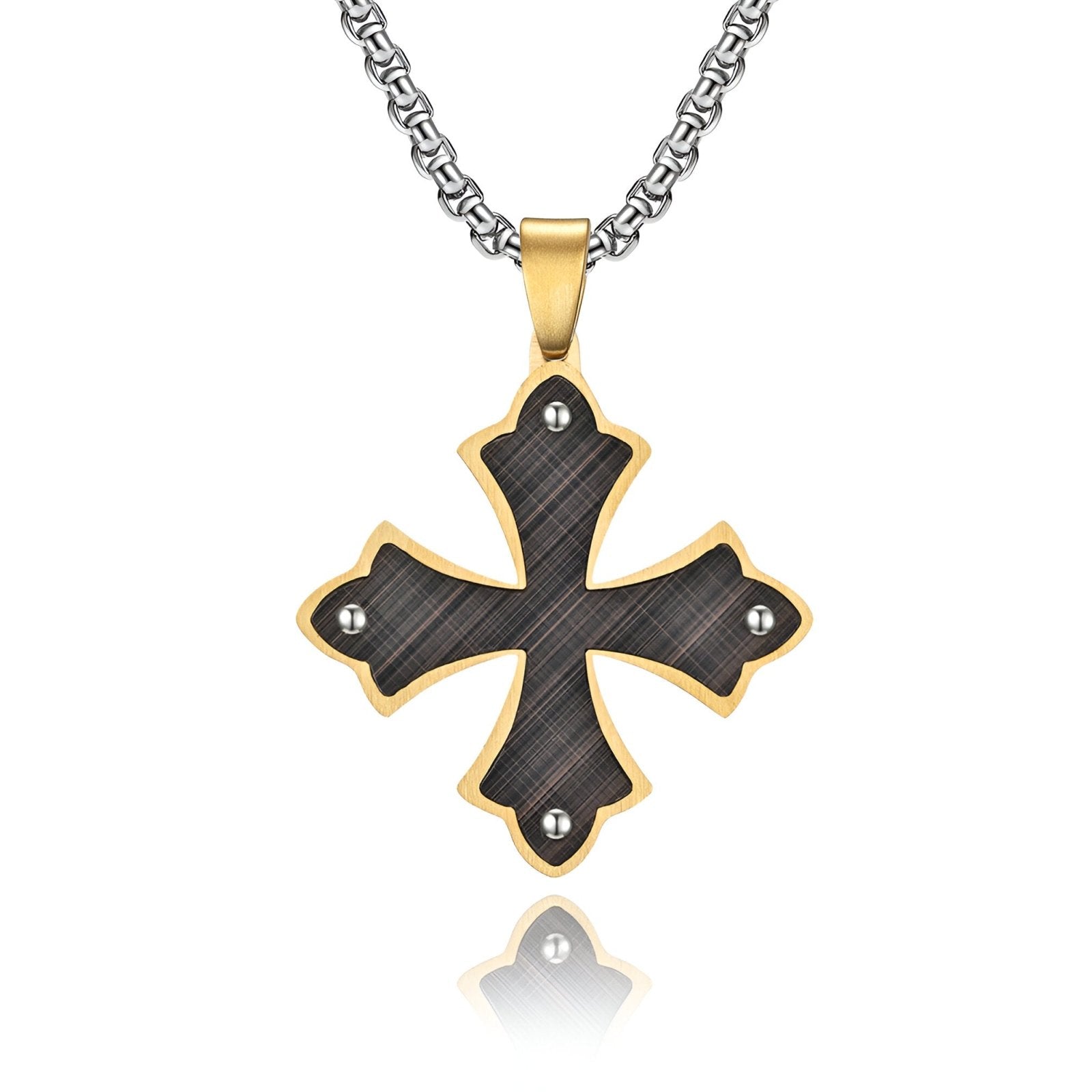 Collier pendentif croix pattée médiévale, acier inoxydable brossé, chaîne vénitienne, modèle Kael