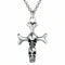 Collier pendentif croix pour homme, avec double têtes de mort superposées, en acier inoxydable