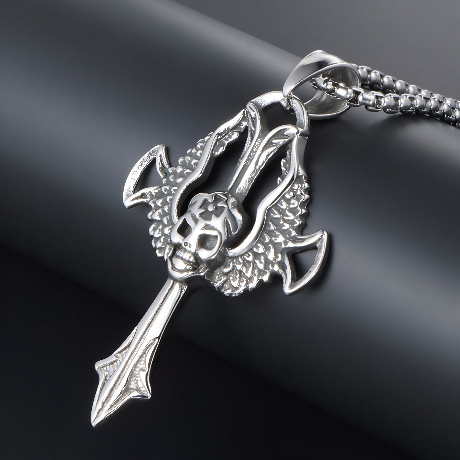 Collier pendentif croix pour homme, avec tête de mort, en acier inoxydable