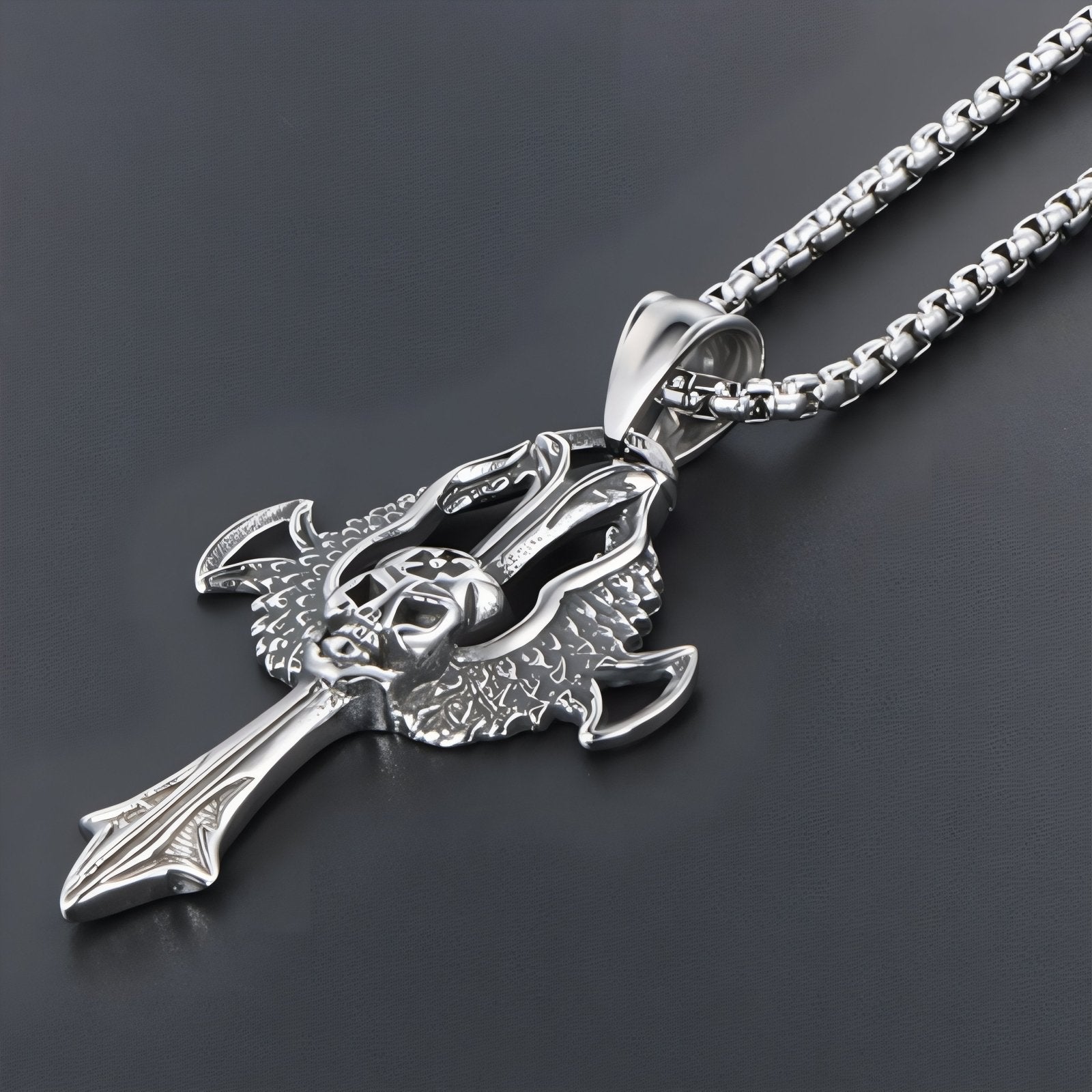 Collier pendentif croix pour homme, avec tête de mort, en acier inoxydable