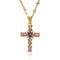 Collier pendentif croix strassée, acier inox doré, 3 coloris au choix, modèle Devana