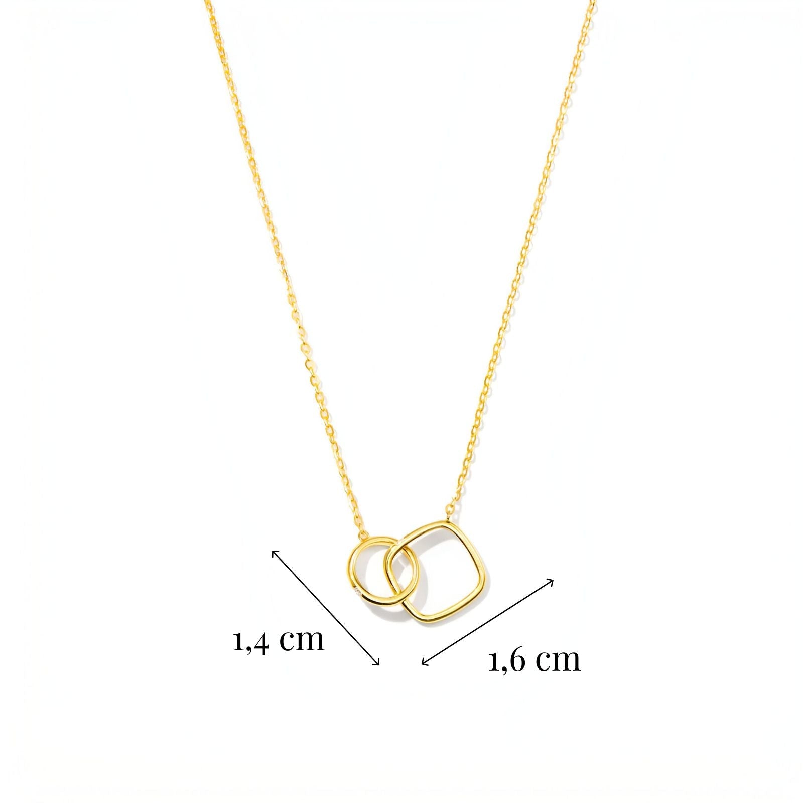 Collier pendentif double anneau, en argent 925, design géométrique doré, modèle Lou
