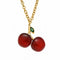 Collier pendentif double cerise pour femme, avec résine et zircon, en acier inoxydable