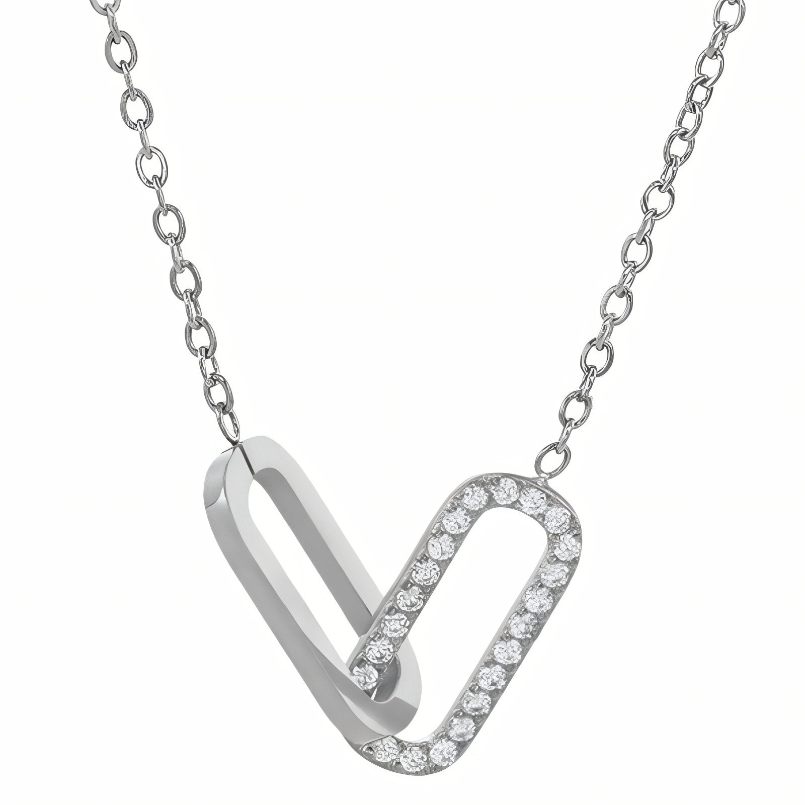 Collier pendentif double maillon pour femme, avec zircon, en acier inoxydable