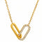Collier pendentif double maillon pour femme, avec zircon, en acier inoxydable