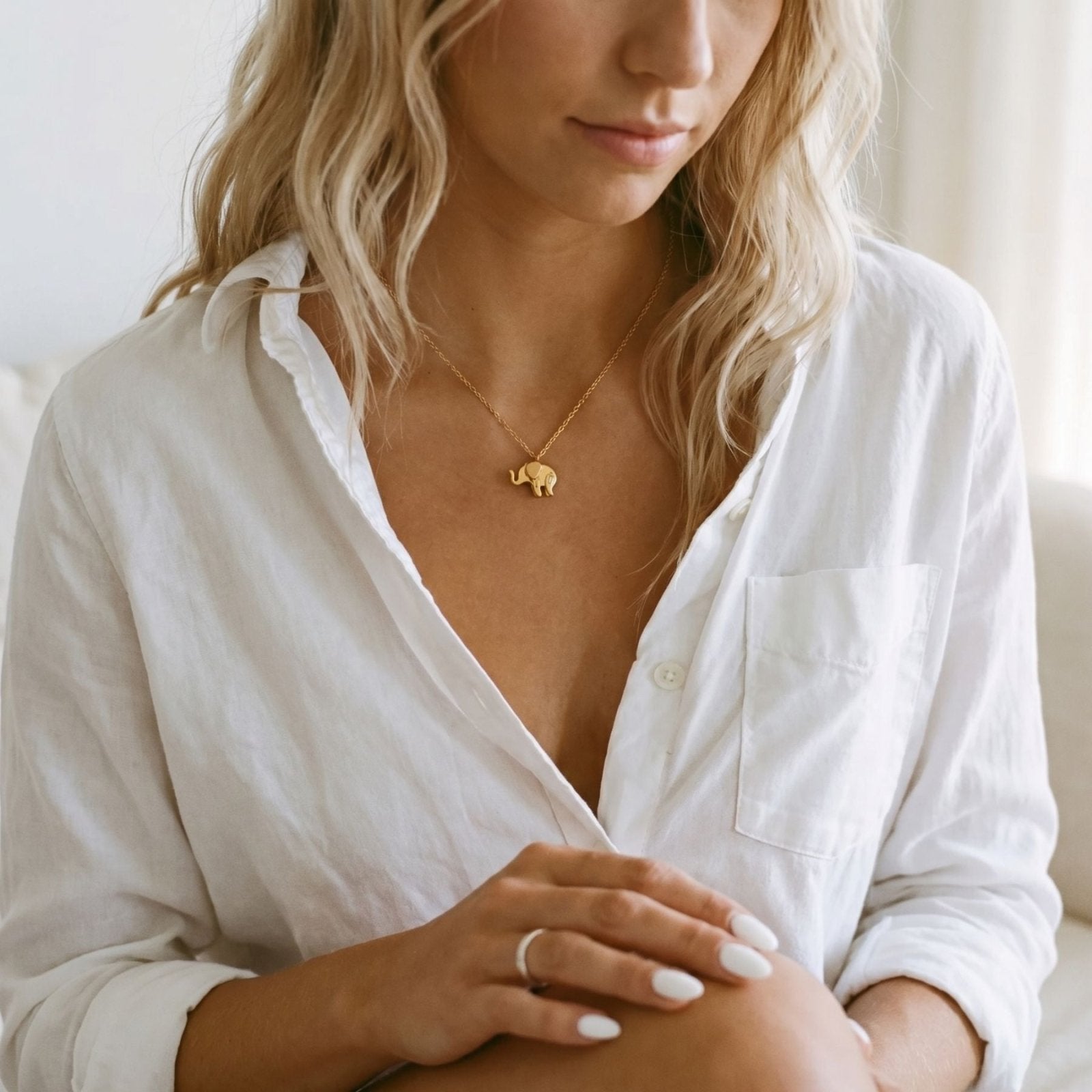 Collier pendentif éléphant, acier inoxydable plaqué or 18K, pour femme