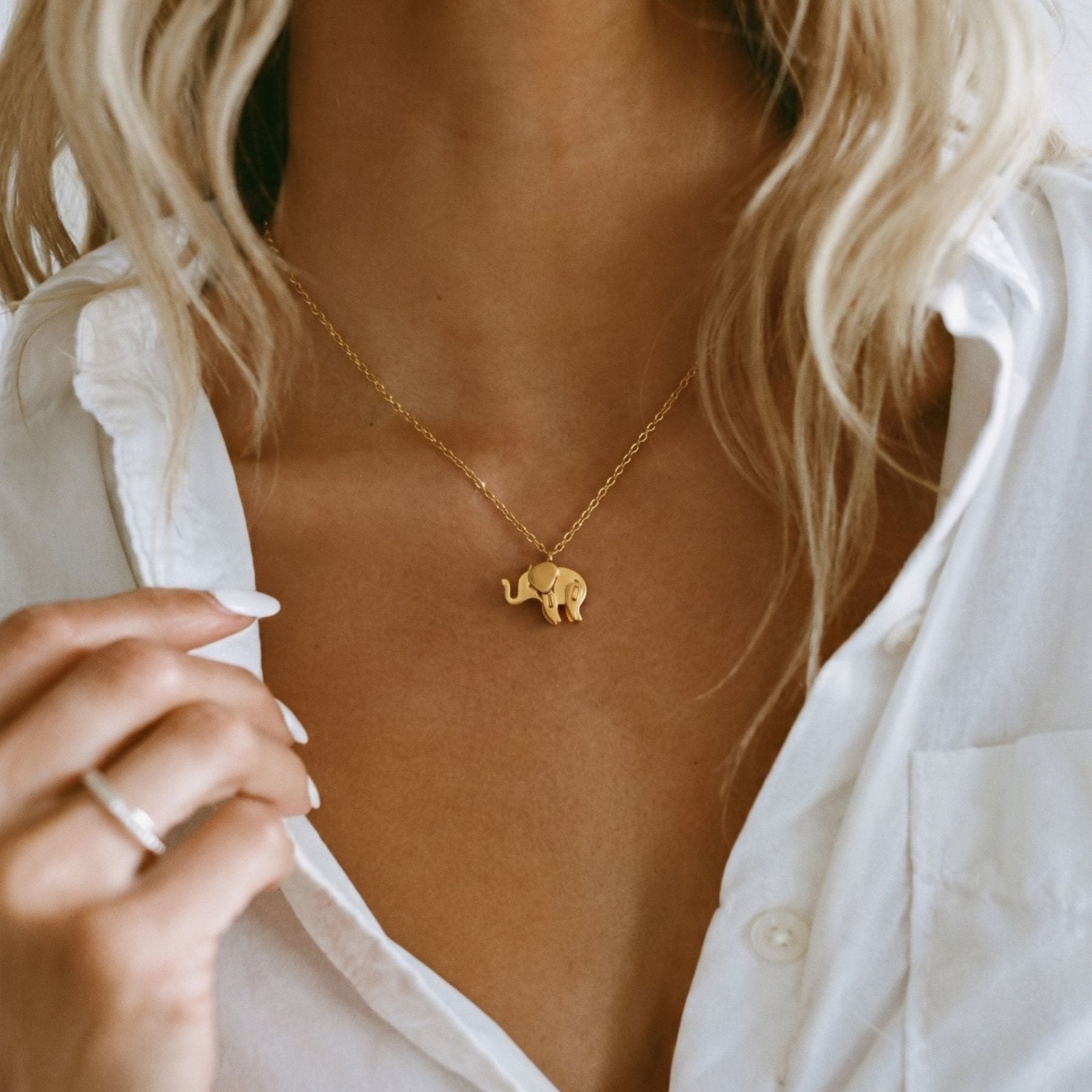 Collier pendentif éléphant, acier inoxydable plaqué or 18K, pour femme