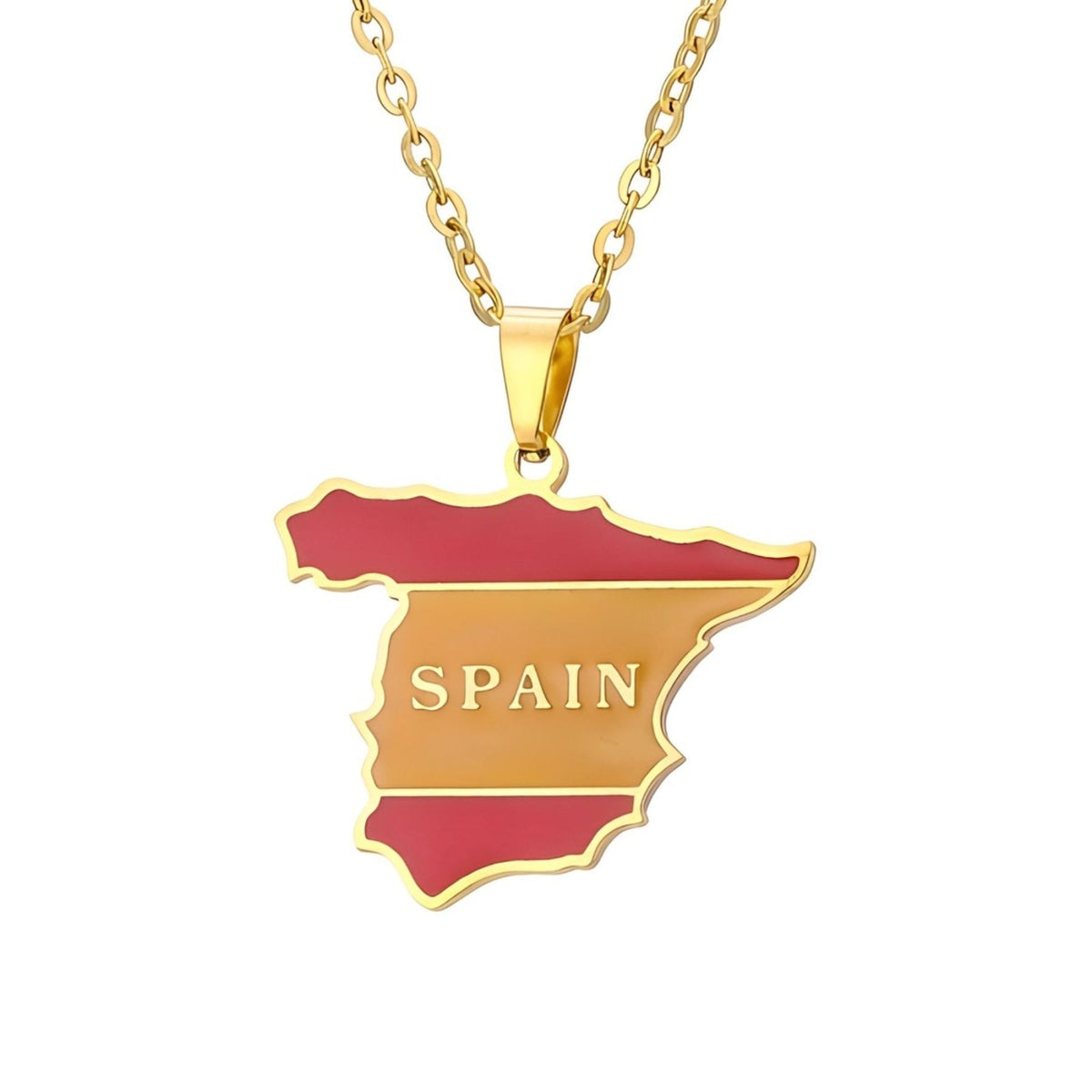 Collier pendentif Espagne unisexe, en acier inoxydable, pendentif émaillé aux couleurs du drapeau espagnol