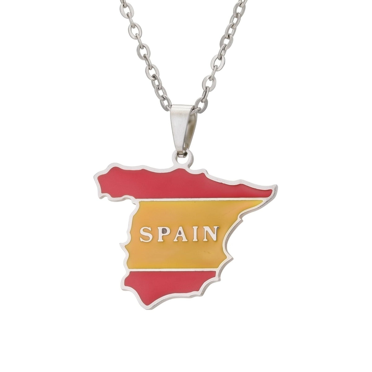Collier pendentif Espagne unisexe, en acier inoxydable, pendentif émaillé aux couleurs du drapeau espagnol