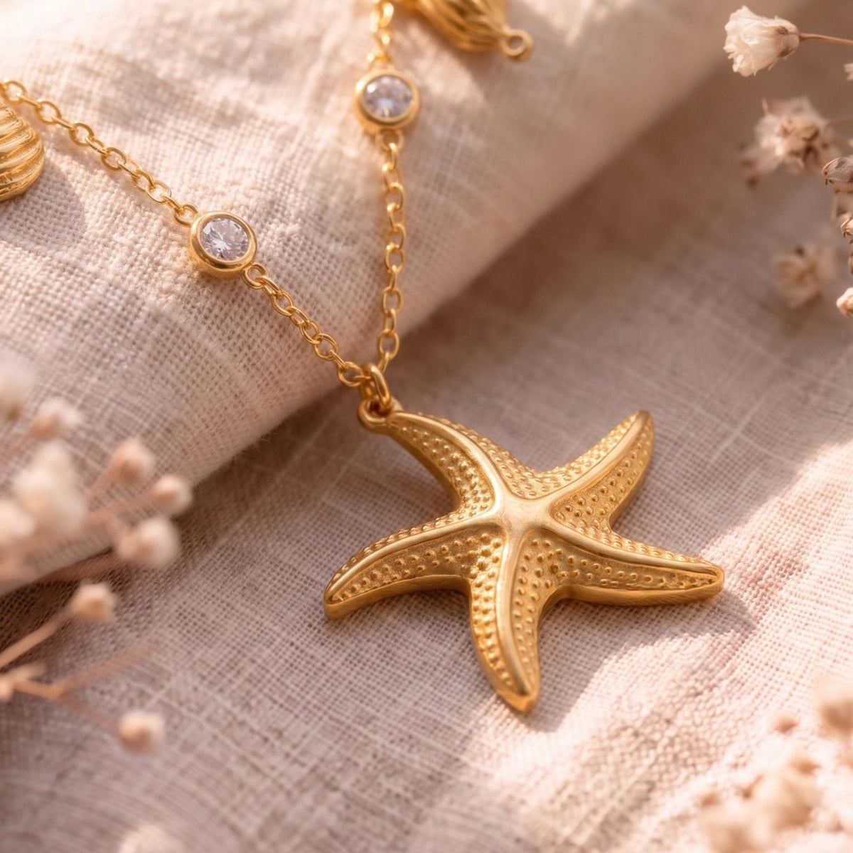 Collier pendentif étoile de mer pour femme, en acier inoxydable doré, chaîne délicate au design inspiré de l’océan