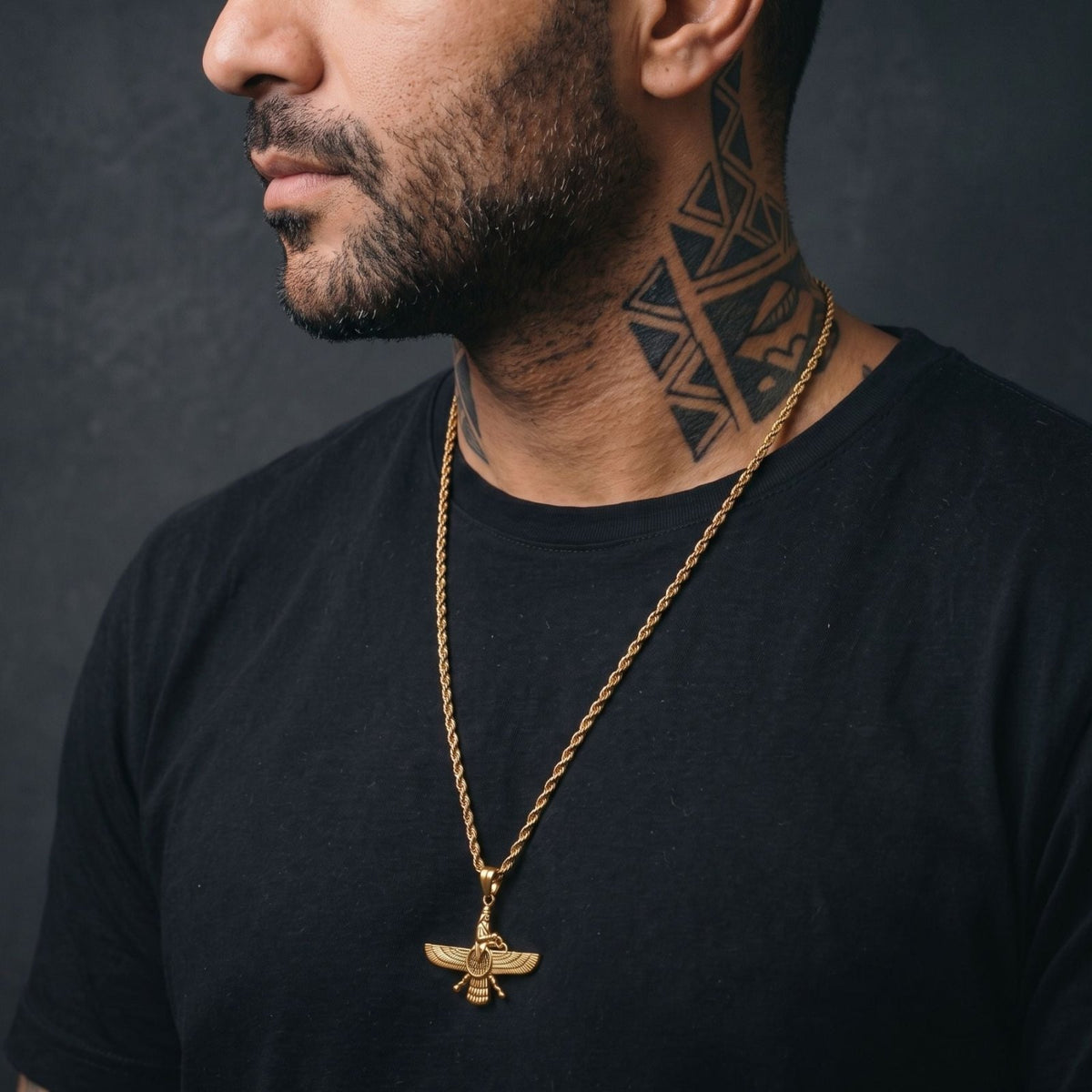 Collier pendentif Faravahar pour homme, en acier inoxydable, symbole ailé inspiré de l’art perse