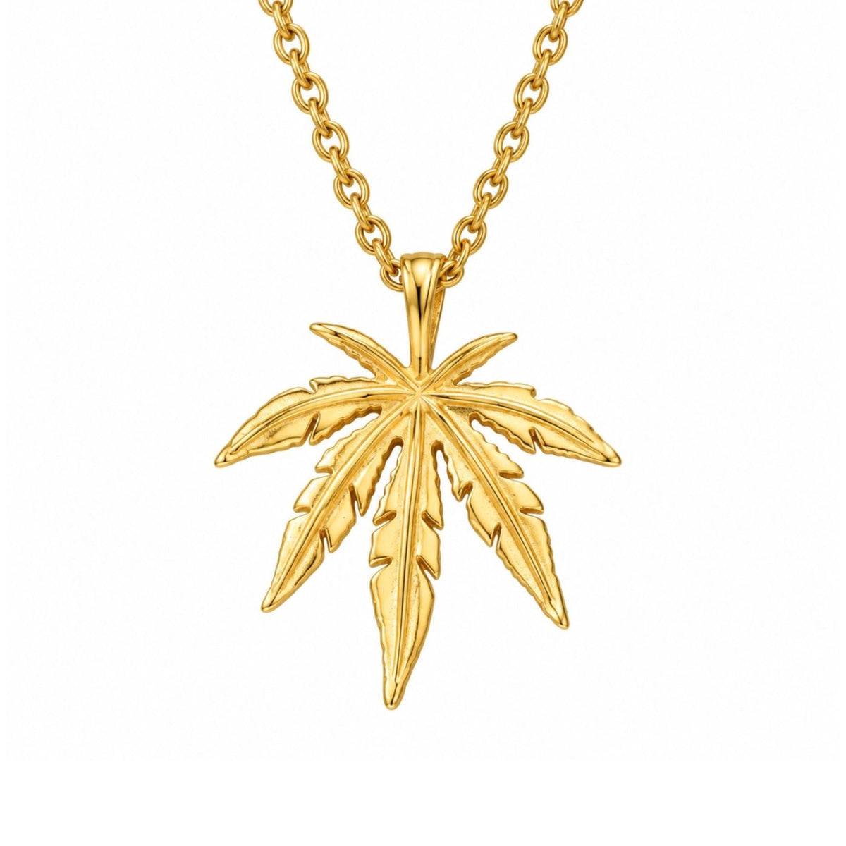 Collier pendentif feuille de cannabis pour homme, en acier inoxydable, motif végétal sculpté au style urbain