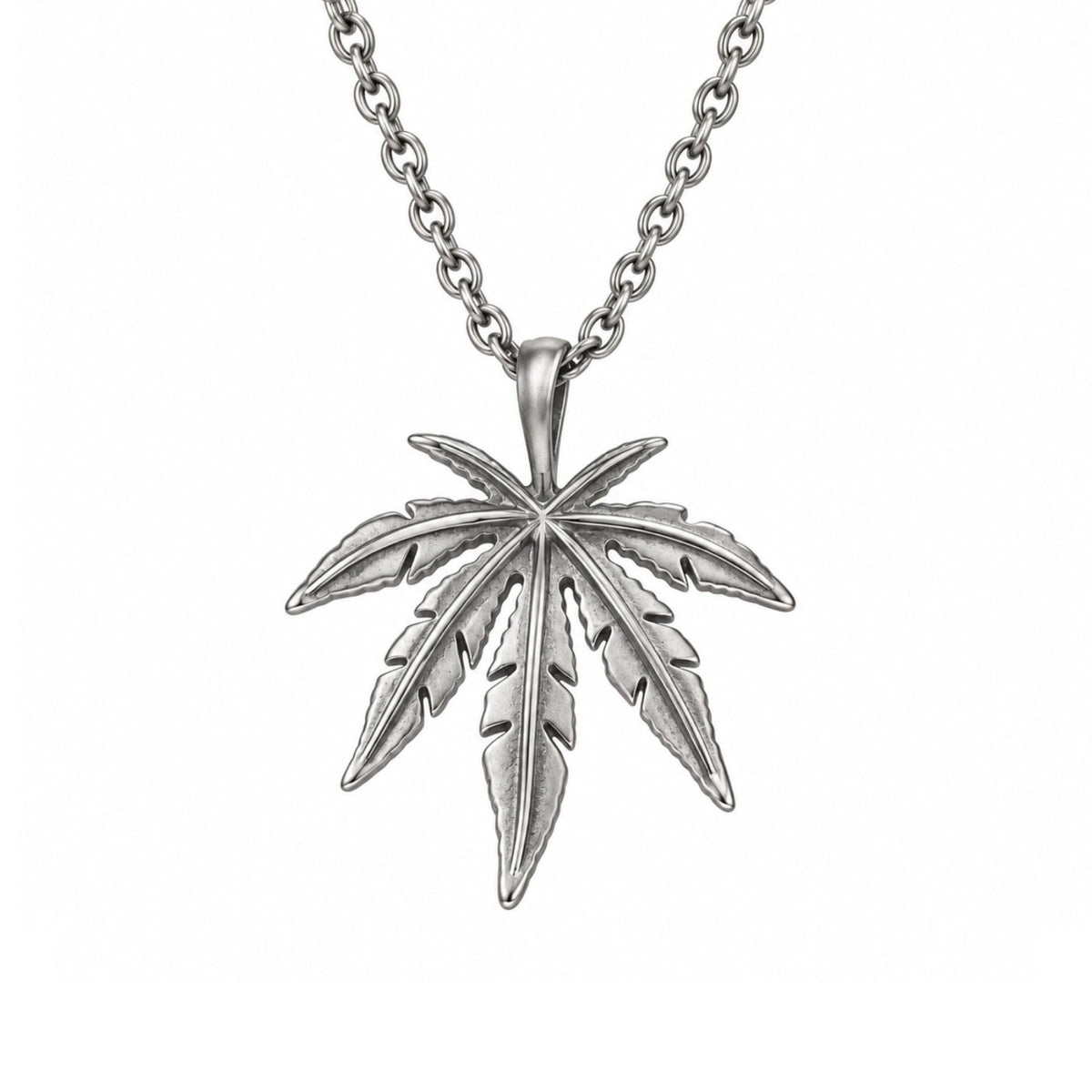 Collier pendentif feuille de cannabis pour homme, en acier inoxydable, motif végétal sculpté au style urbain