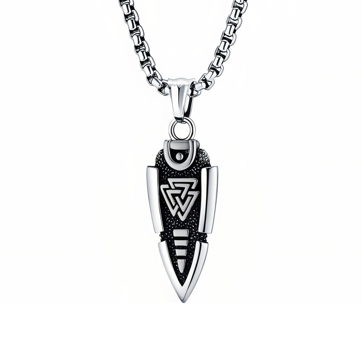 Collier pendentif flèche Valknut pour homme, en acier inoxydable, design viking avec symbole nordique sculpté