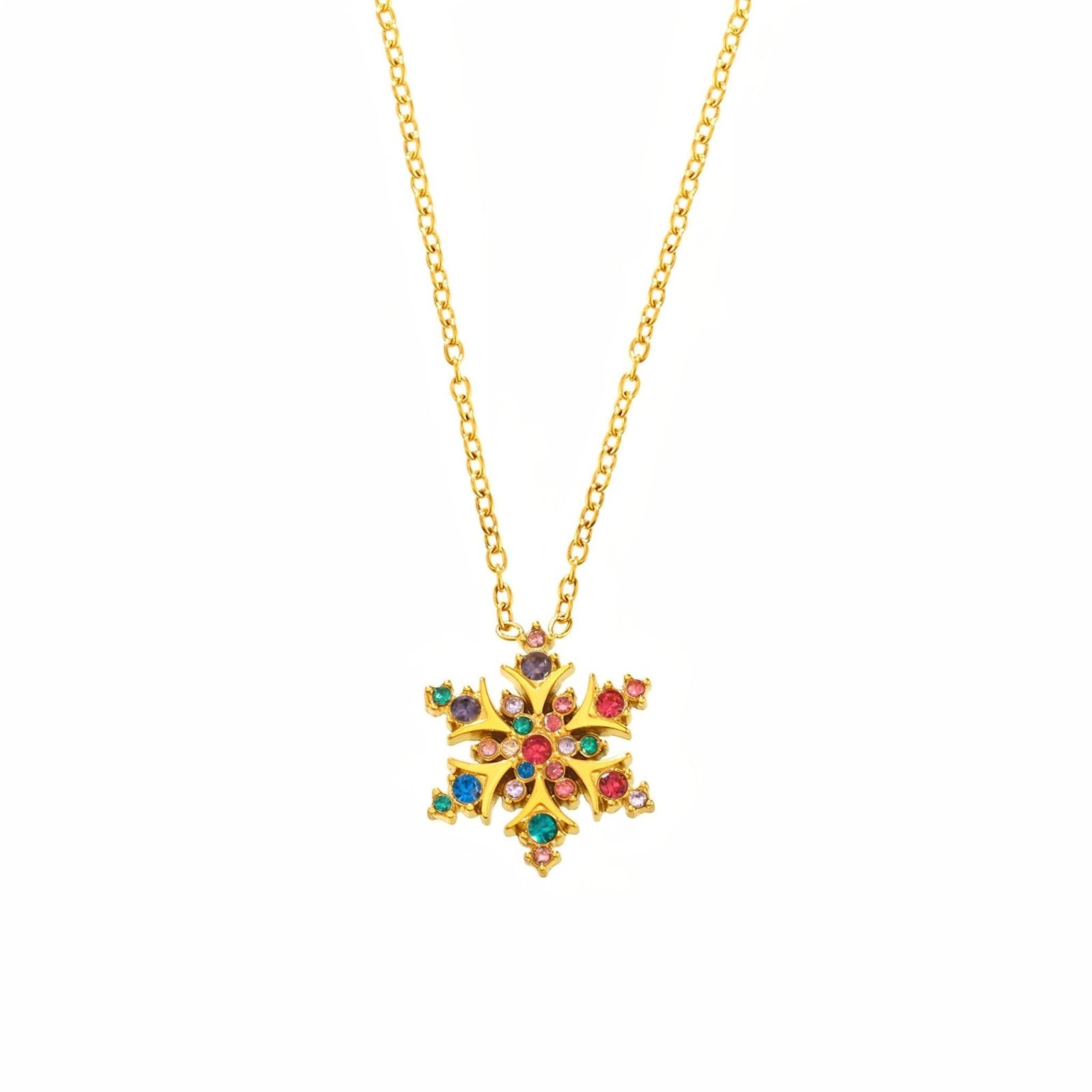 Collier pendentif flocon, acier inoxydable, zircons brillants, taille ajustable, modèle Rachel