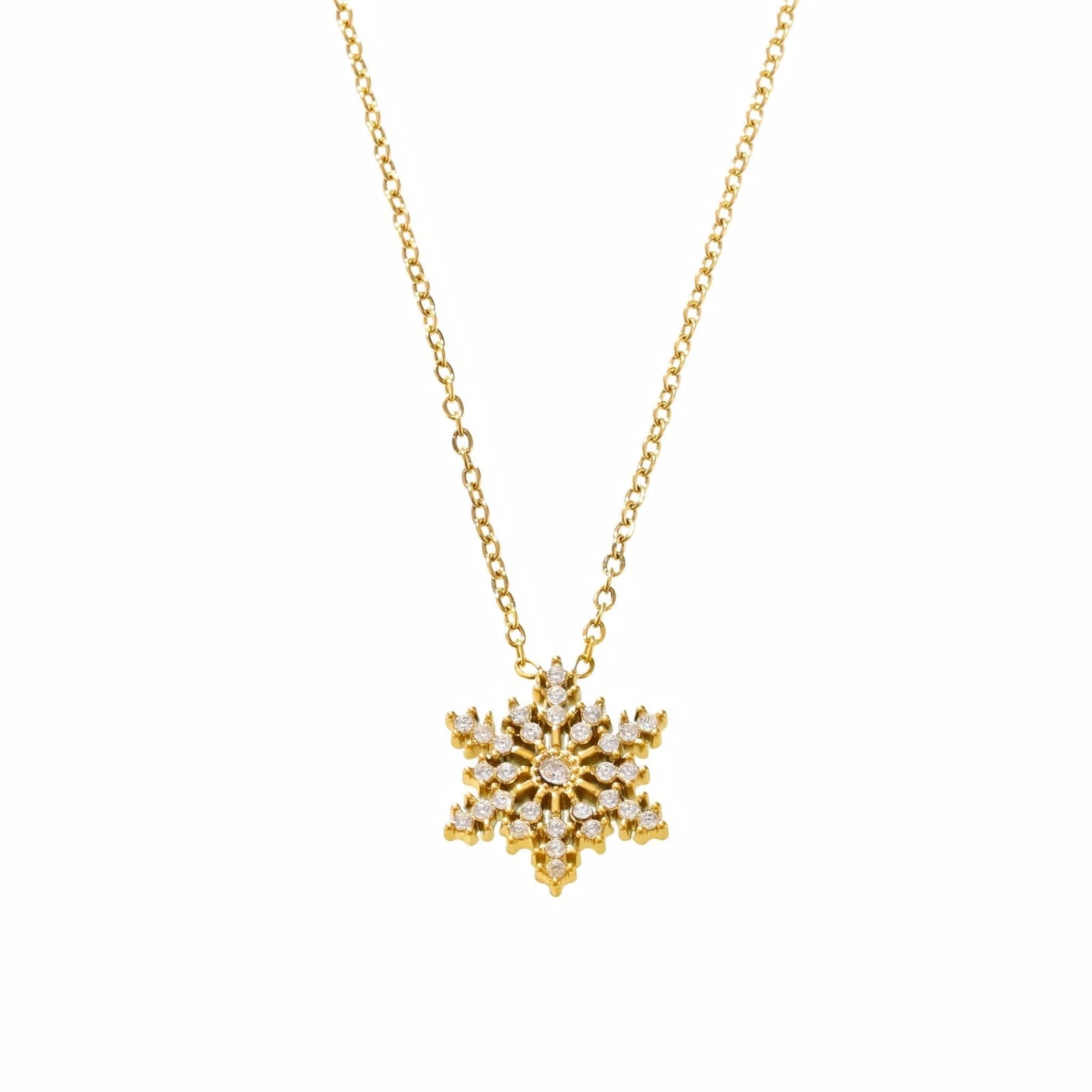 Collier pendentif flocon de neige, zircons blancs ou colorés, chaîne en acier inox, modèle Karla