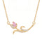Collier pendentif floral pour femme, en cuivre doré, motif courbé serti d’une pierre rose et de zircons