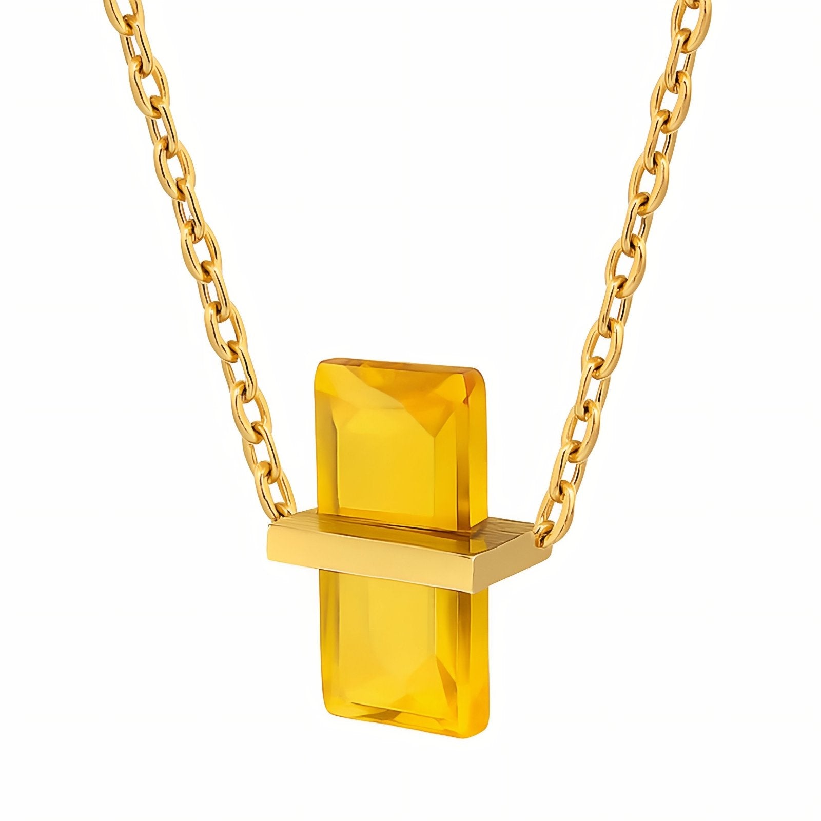 Collier pendentif géométrique pour femme, avec zircon coloré, en acier inoxydable, style moderne