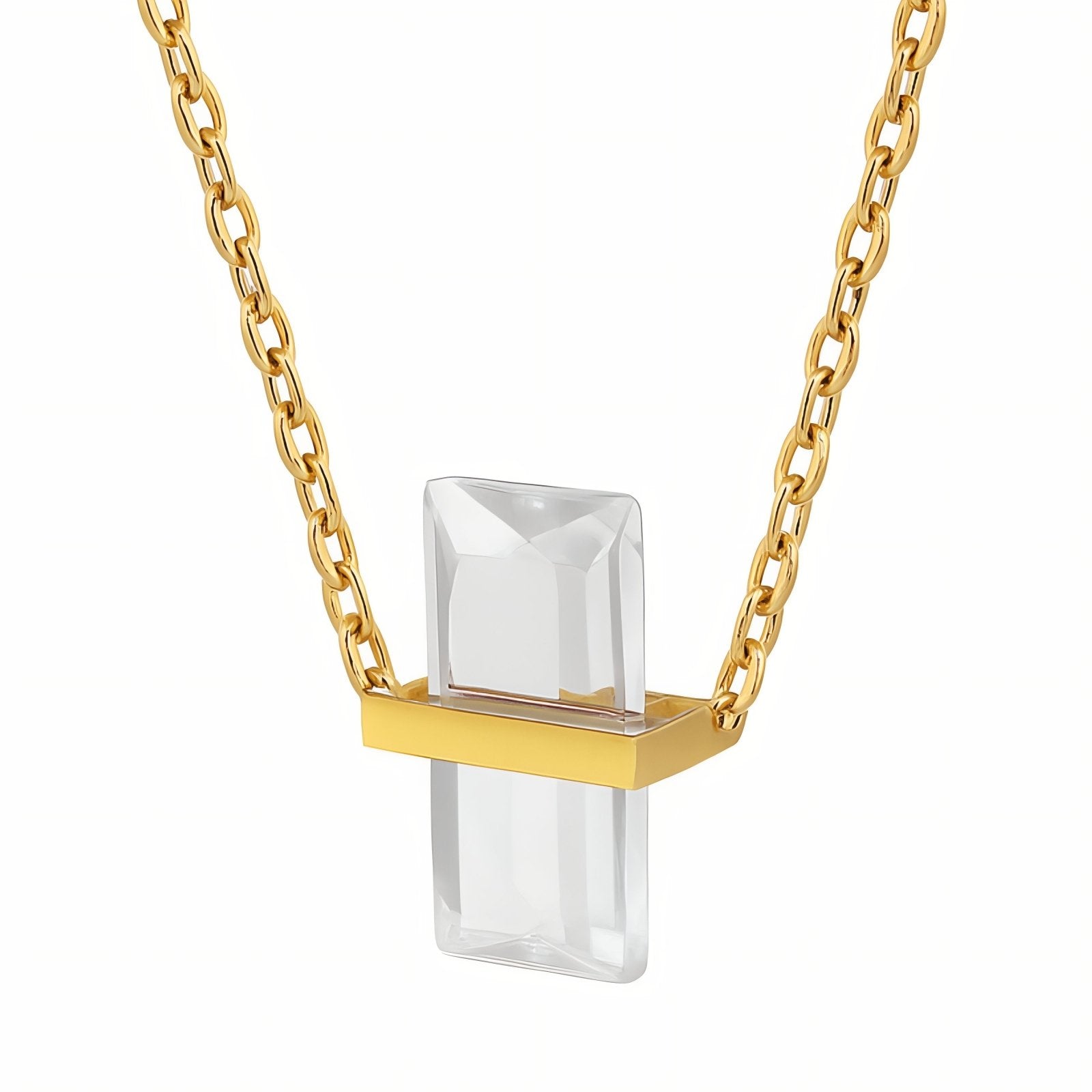 Collier pendentif géométrique pour femme, avec zircon coloré, en acier inoxydable, style moderne