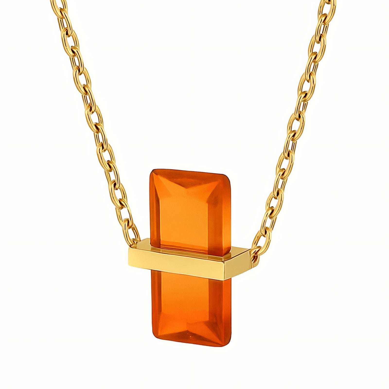 Collier pendentif géométrique pour femme, avec zircon coloré, en acier inoxydable, style moderne