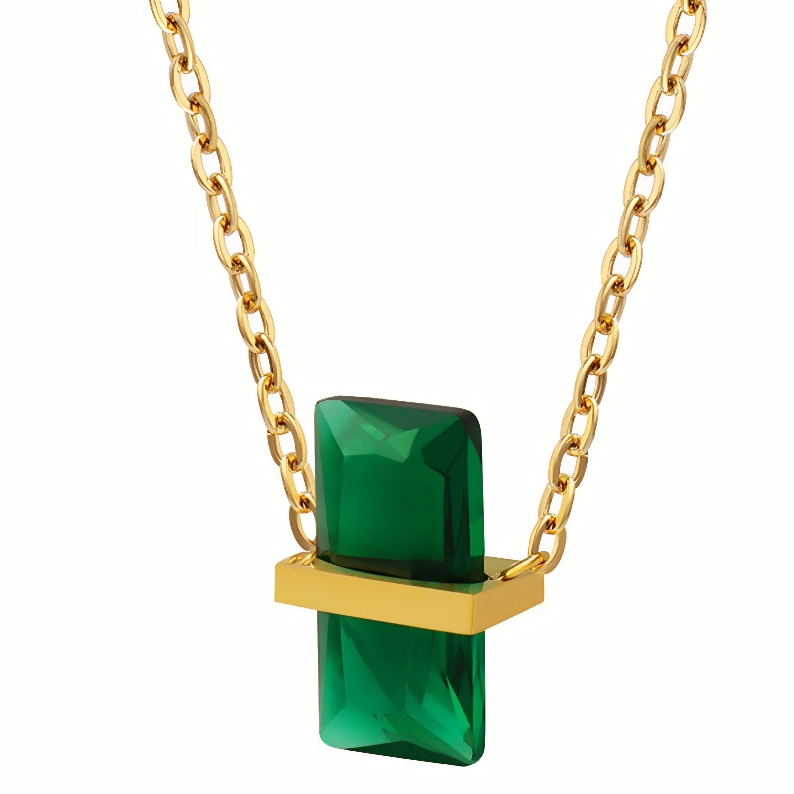 Collier pendentif géométrique pour femme, avec zircon coloré, en acier inoxydable, style moderne