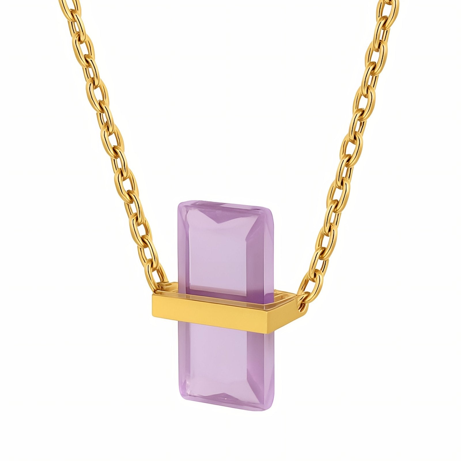 Collier pendentif géométrique pour femme, avec zircon coloré, en acier inoxydable, style moderne
