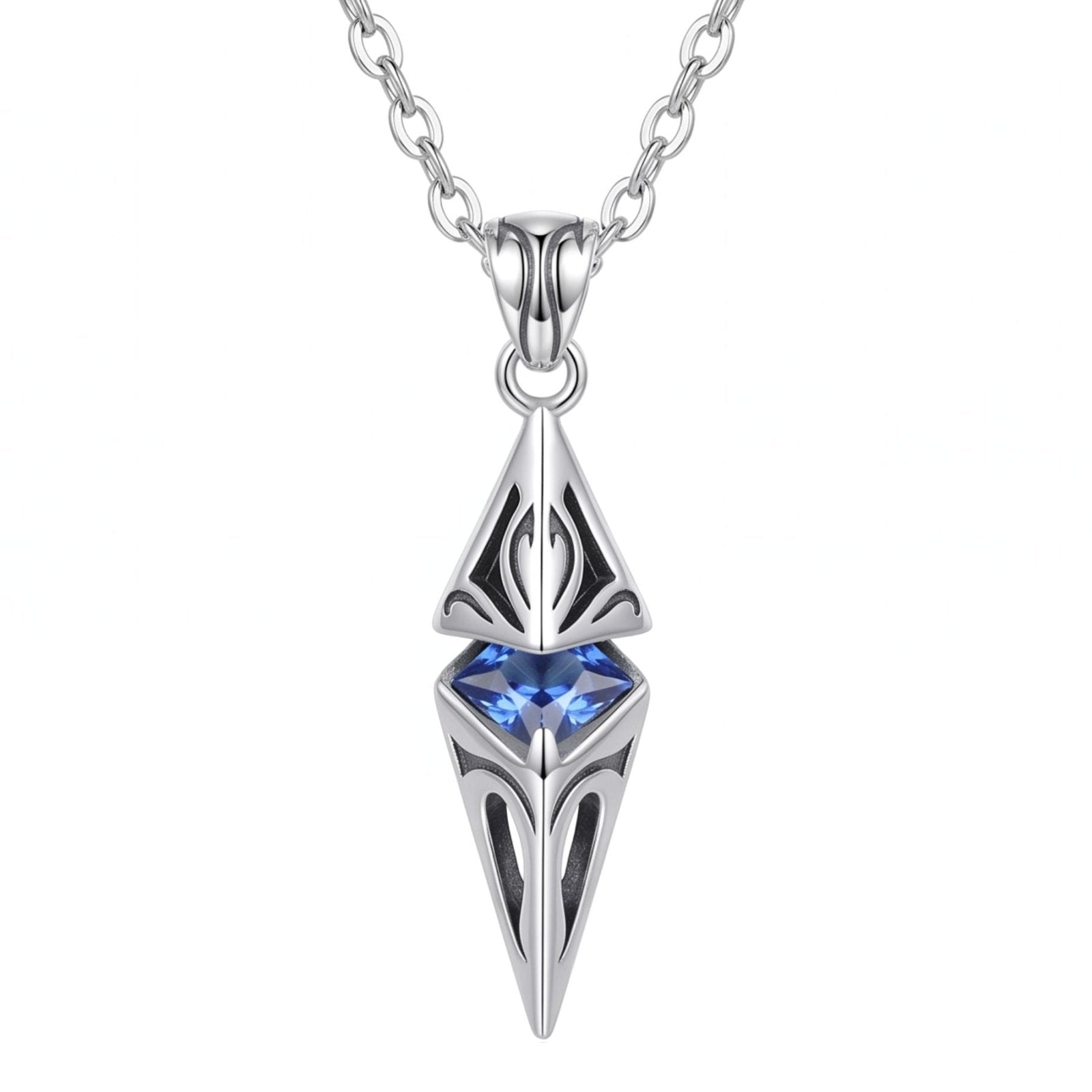 Collier pendentif géométrique pour homme, en cuivre argenté, avec pierre bleue facettée