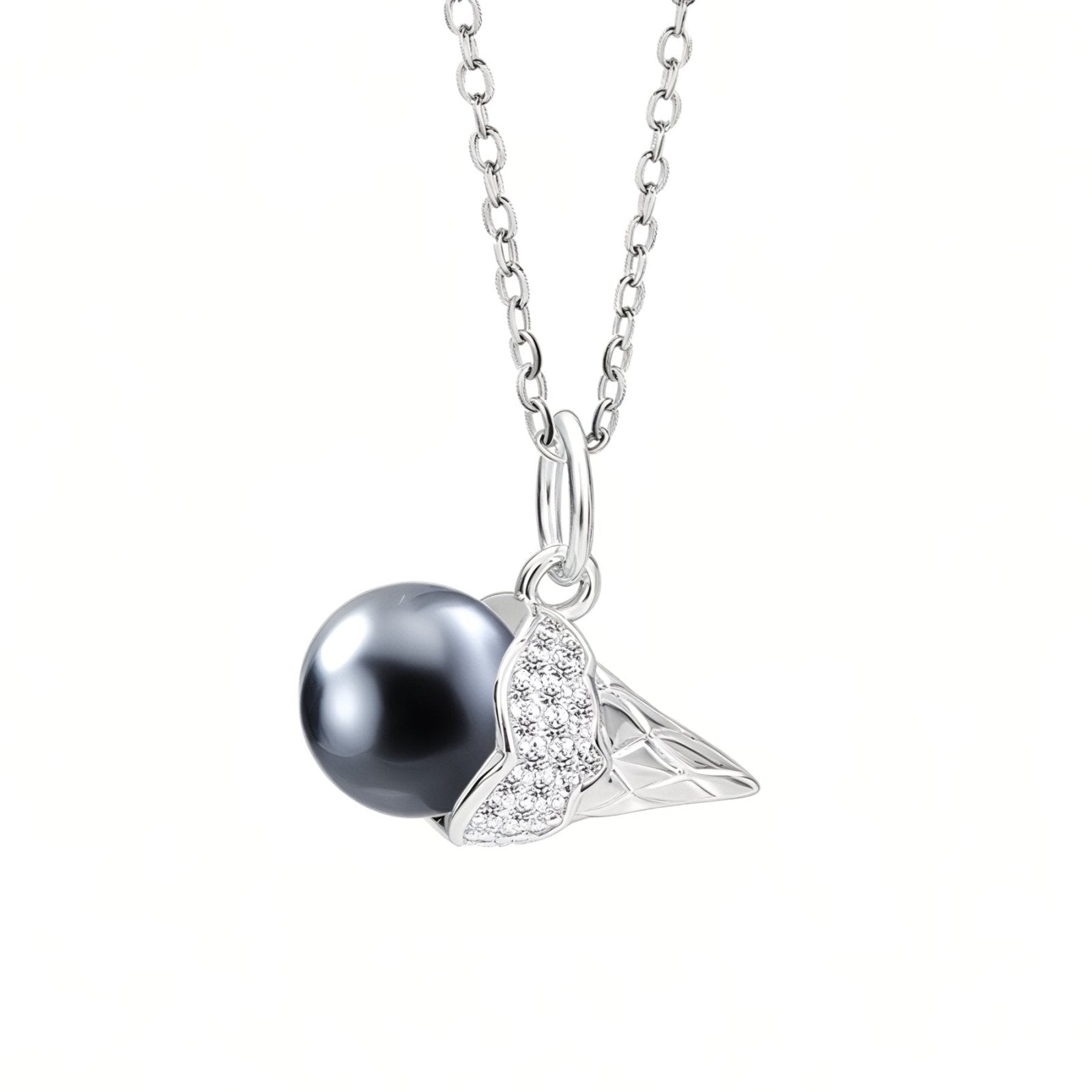 Collier pendentif glace, perle noire nacrée, monture argent 925, modèle Sidney