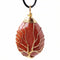 Collier pendentif goutte en pierre naturelle, orné d'un arbre de vie, avec cordon noir