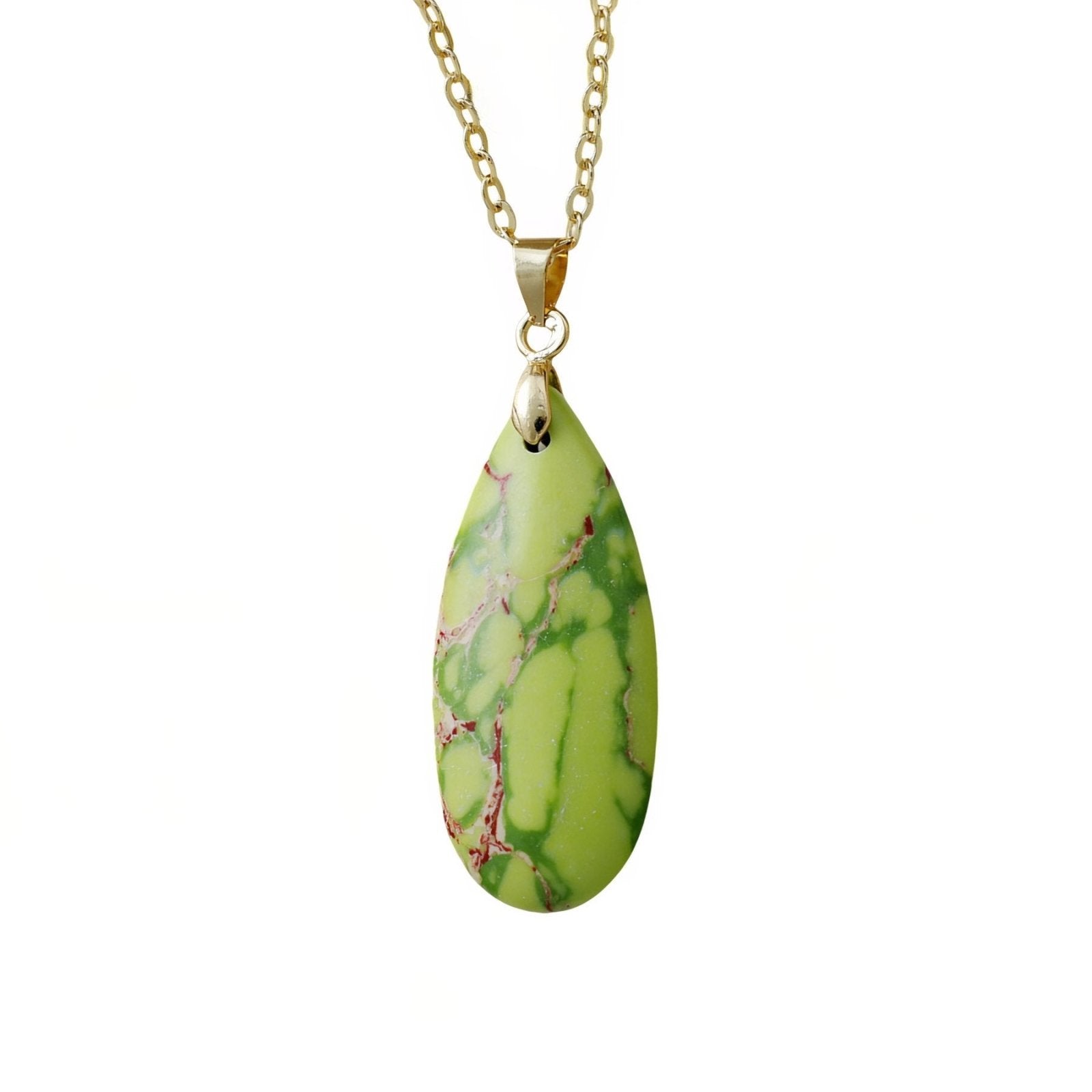 Collier pendentif goutte, en pierres naturelles marbrées, style bohème chic