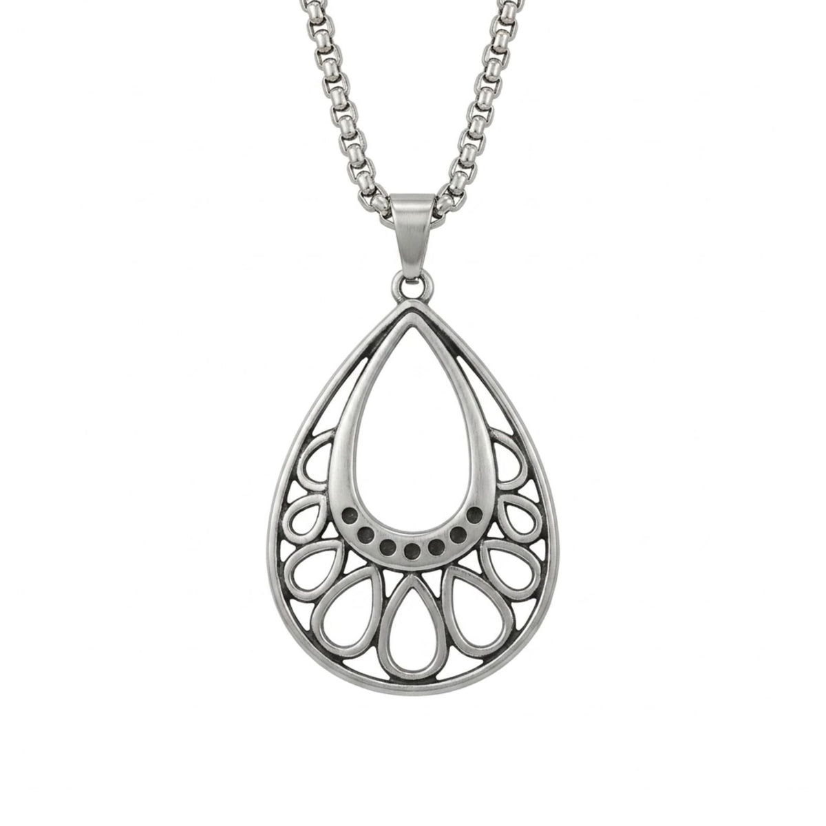 Collier pendentif goutte pour femme, en acier inoxydable, motif ajouré rétro