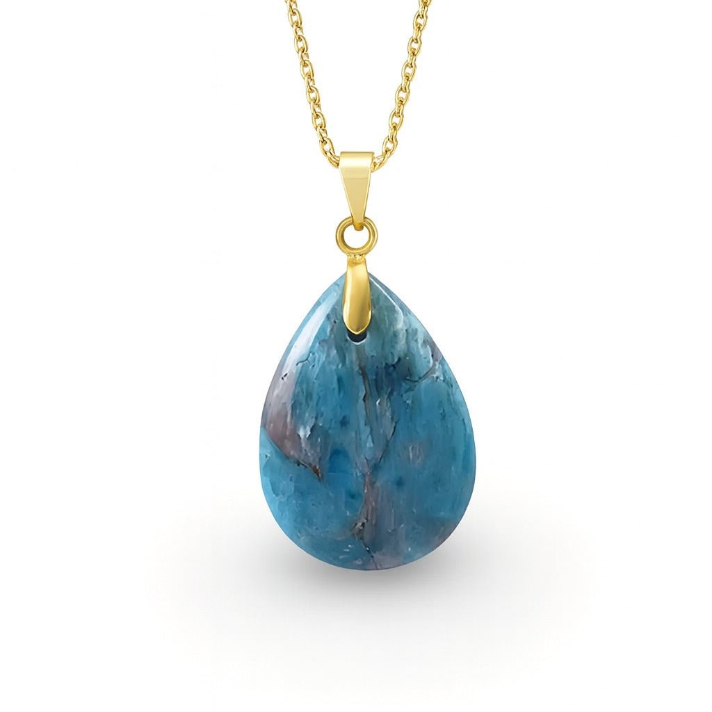 Collier pendentif goutte pour femme, en pierre naturelle apatite, style bohème chic