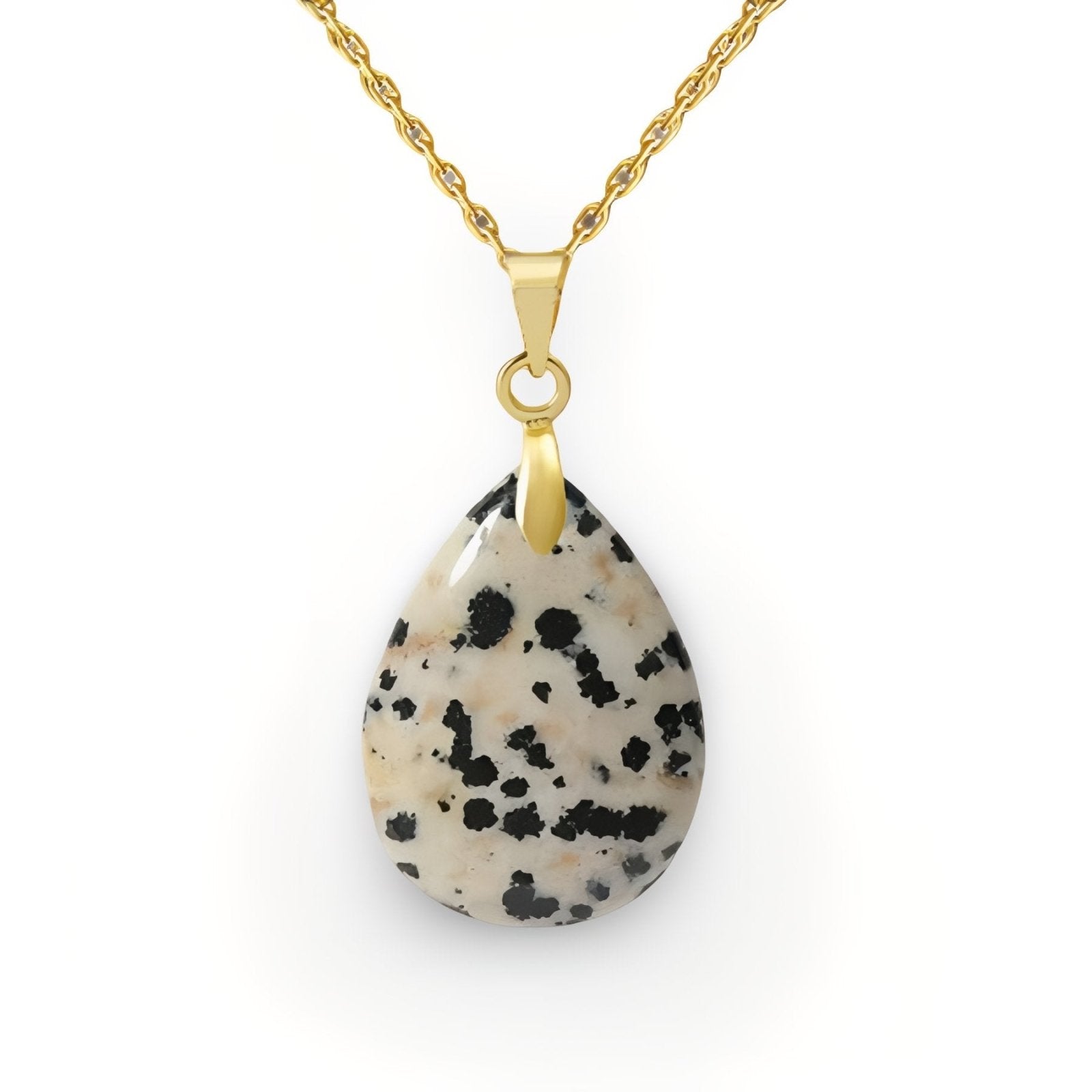 Collier pendentif goutte pour femme, en pierre naturelle jaspe dalmatien, style bohème chic
