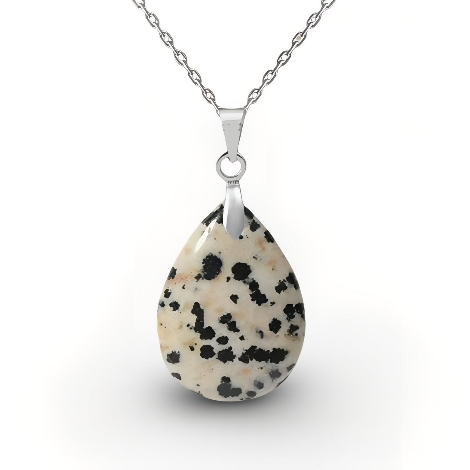 Collier pendentif goutte pour femme, en pierre naturelle jaspe dalmatien, style bohème chic