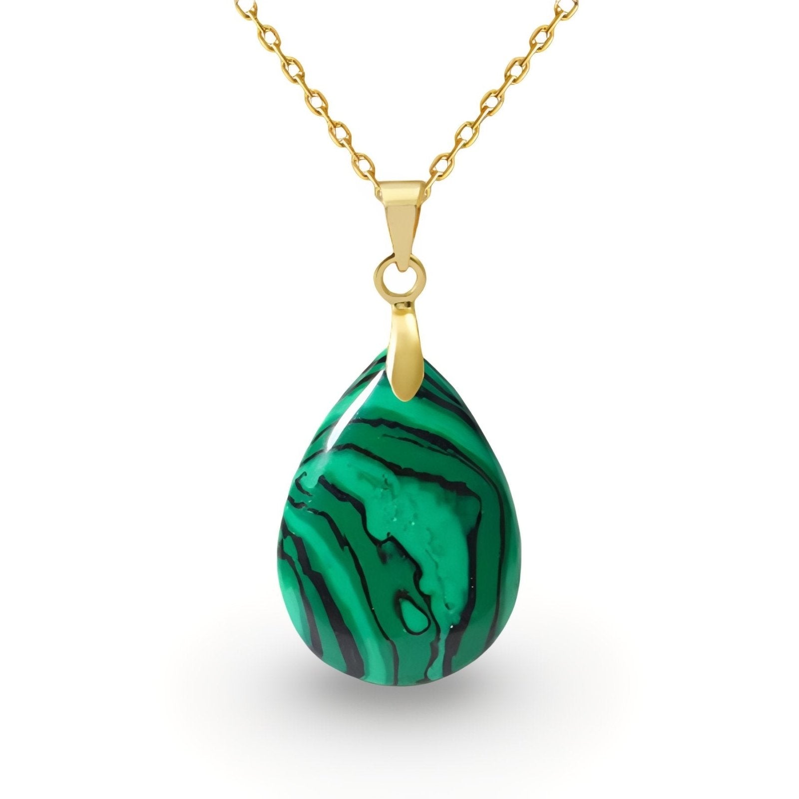 Collier pendentif goutte pour femme, en pierre naturelle malachite, style bohème chic