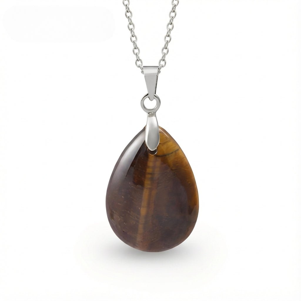 Collier pendentif goutte pour femme, en pierre naturelle oeil de tigre, style bohème chic