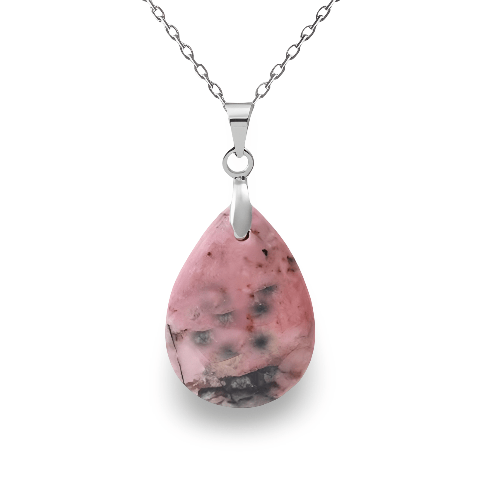Collier pendentif goutte pour femme, en pierre naturelle rhodonite, style bohème chic