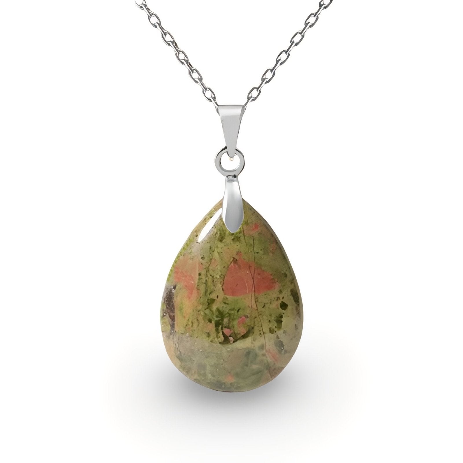 Collier pendentif goutte pour femme, en pierre naturelle unakite, style bohème chic