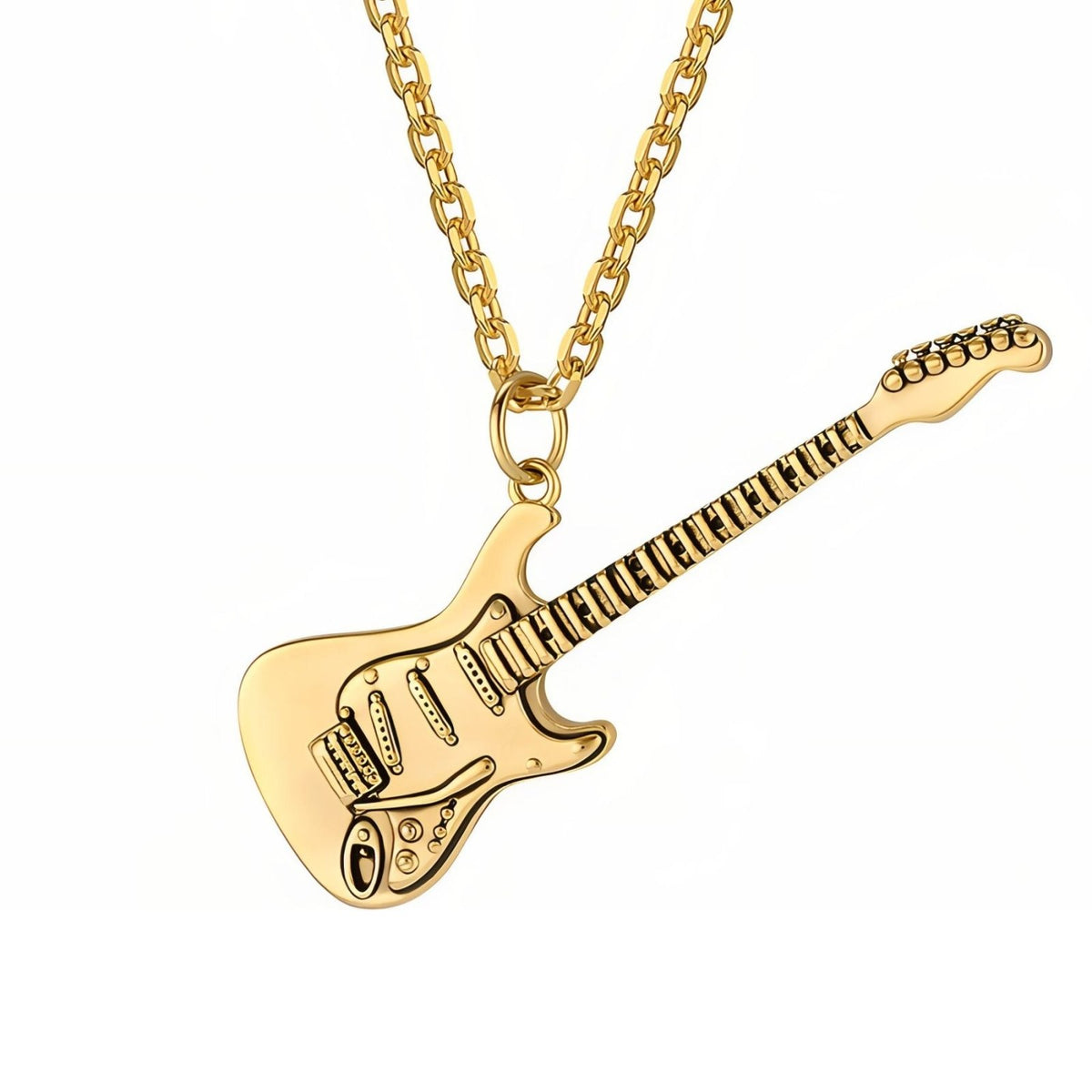 Collier pendentif guitare électrique pour homme, en acier inoxydable, design rock aux détails finement sculptés