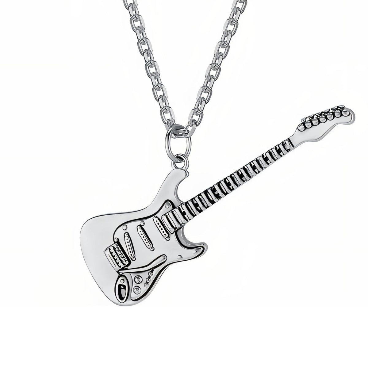 Collier pendentif guitare électrique pour homme, en acier inoxydable, design rock aux détails finement sculptés