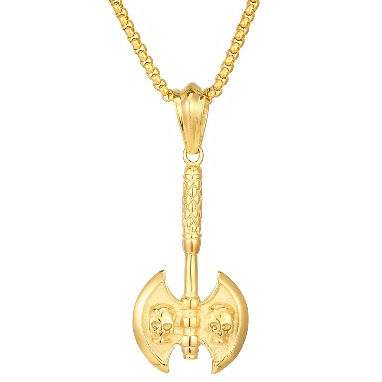 Collier pendentif hache double crânes pour homme, en acier inoxydable, style gothique